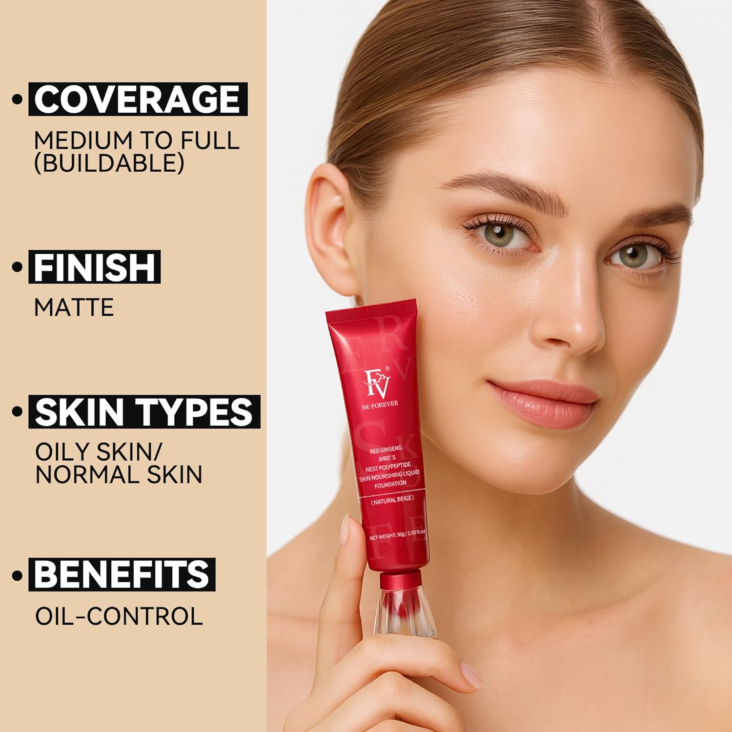 FV Oil-Control Liquid Foundation – Matte Finish, Long-Lasting Tube Foundation (30g) | Lightweight & Full Coverage Makeup