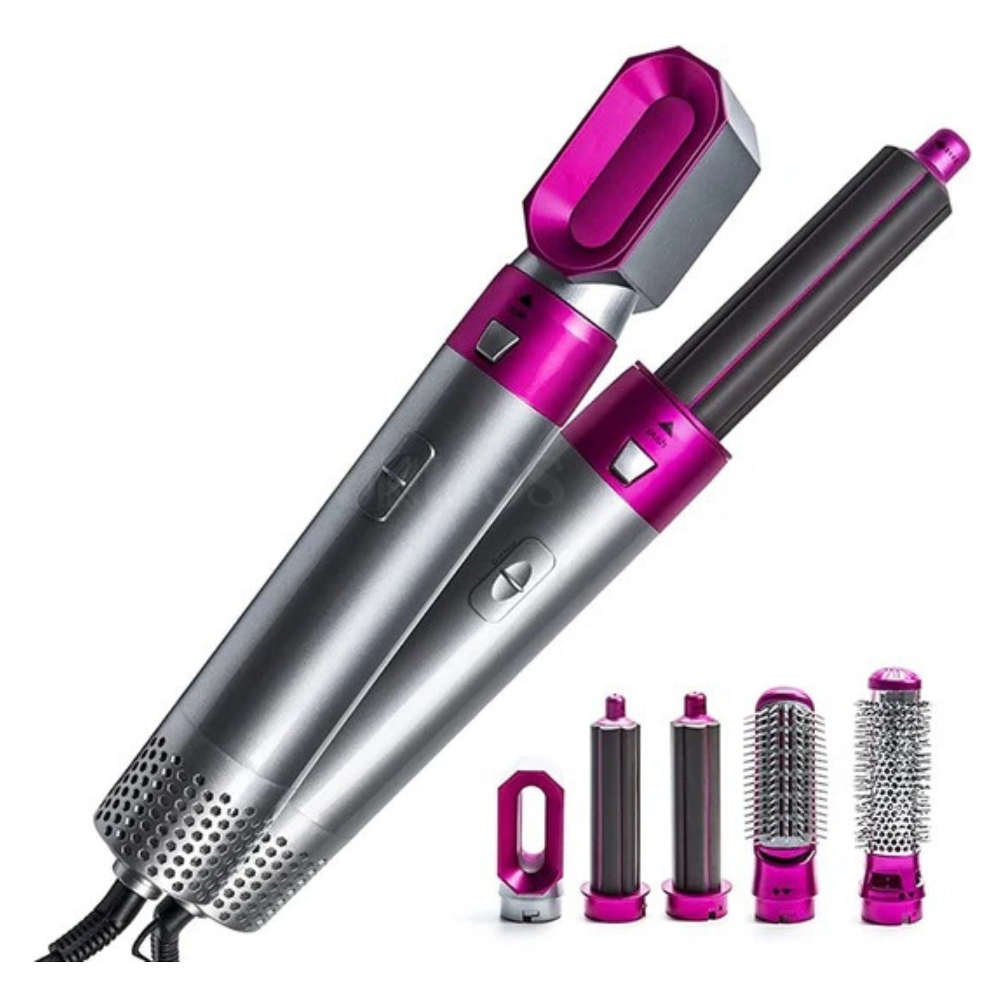 5 In 1 Hair Styler Brush | Hair Dryer, Straightener, Curler & Volumizer | Negative Ionic Air Wrap With Detachable Brush Heads