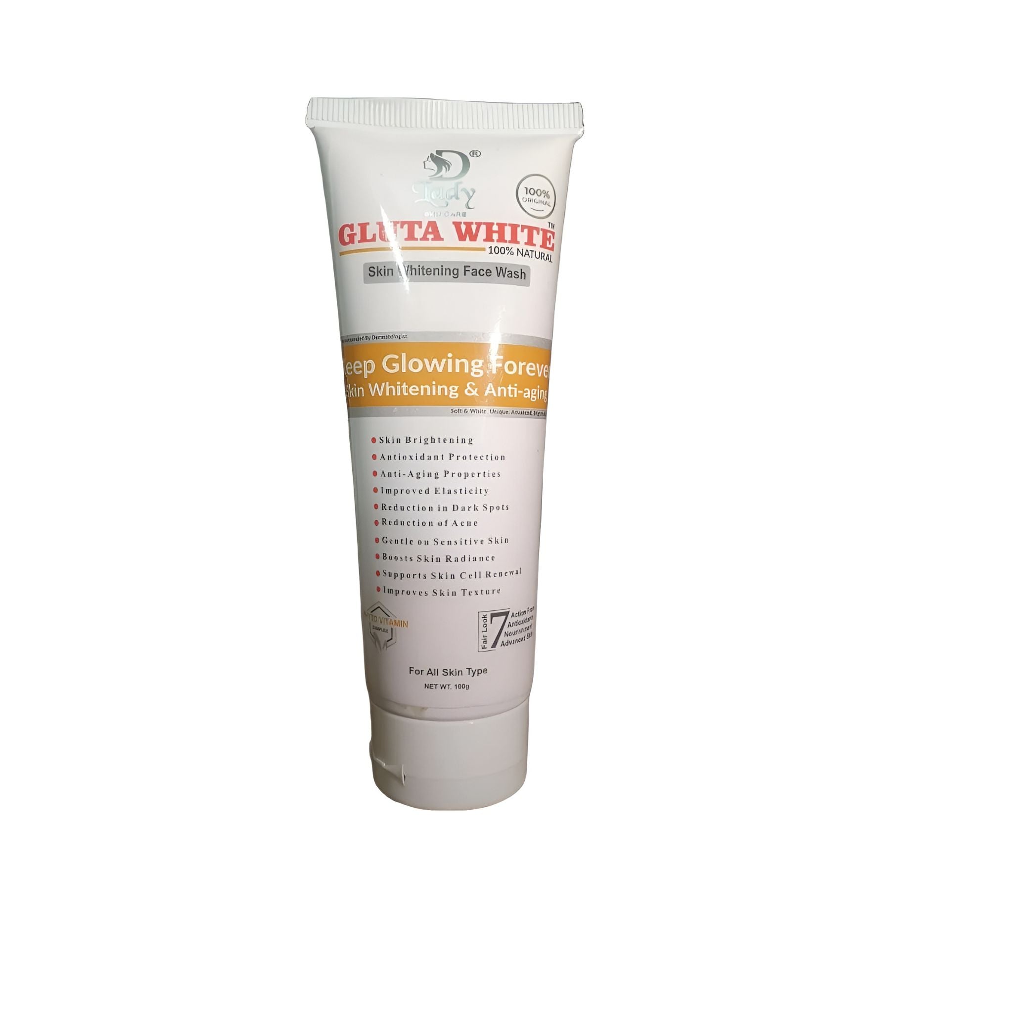 Gluta White Face Wash  Natural Whitening & Anti-Aging Cleanser for Glowing, Even-Toned Skin (100g)