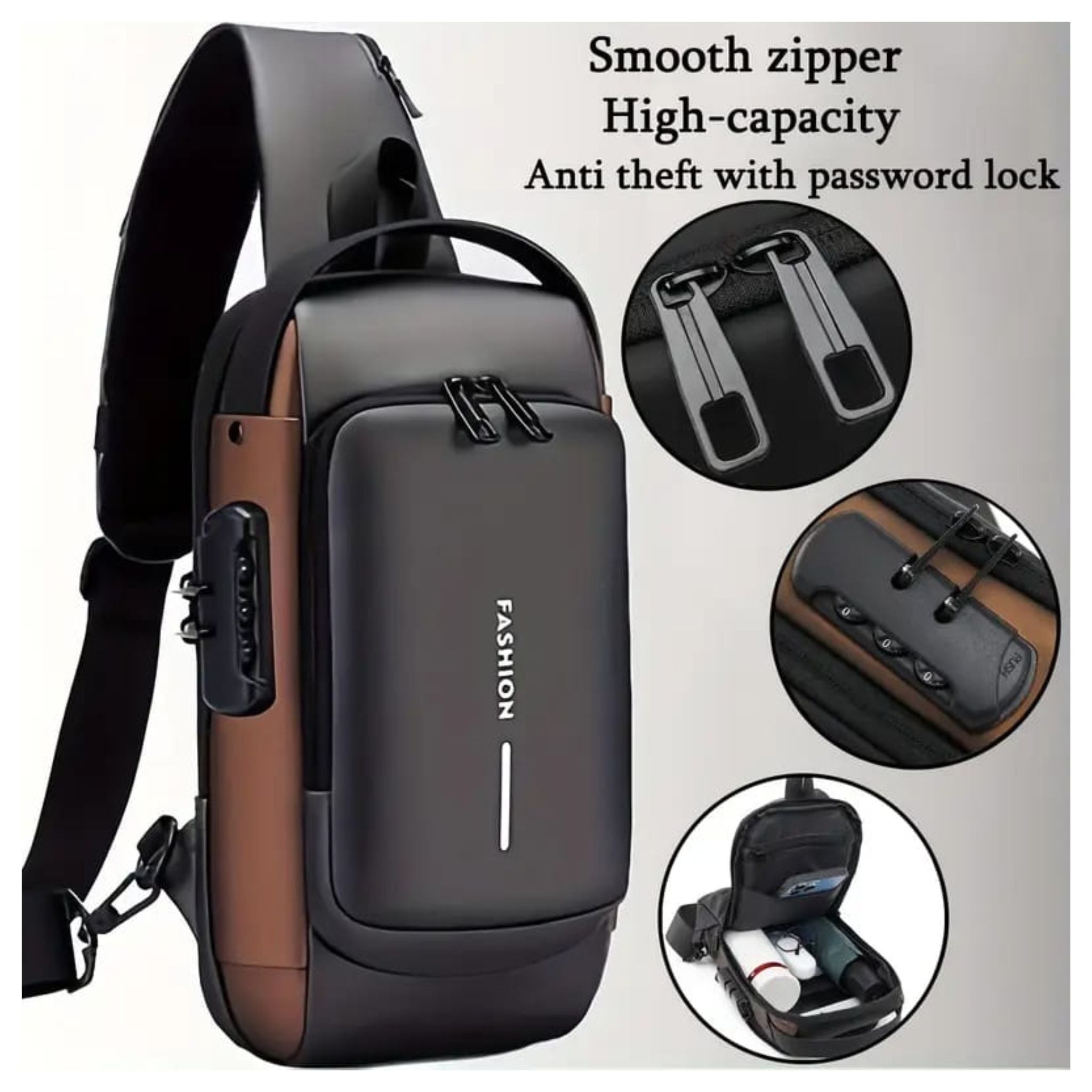 Anti-Theft Sling Bag for Men with TSA Lock & USB Charging Port – Waterproof Crossbody Shoulder Chest Backpack