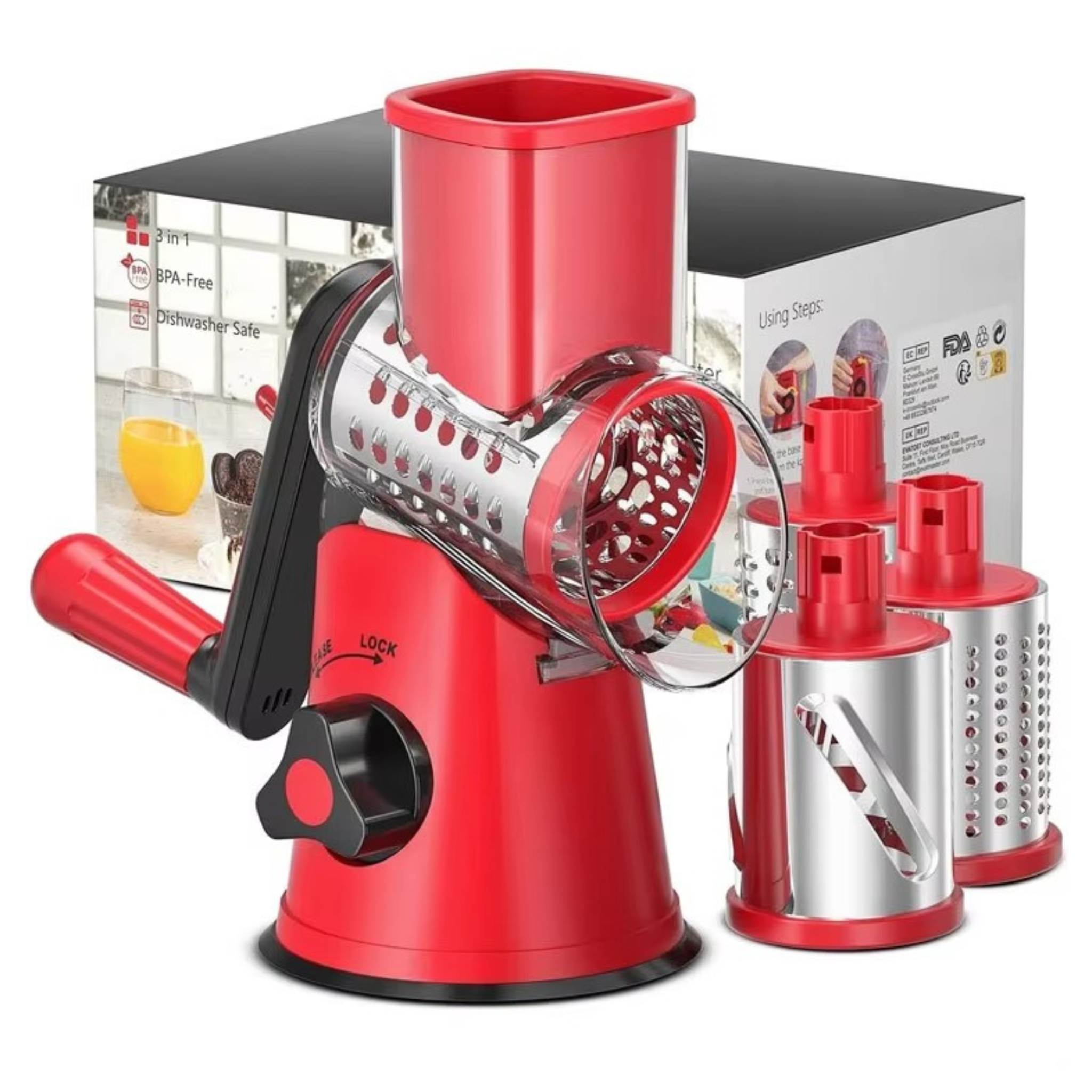 TableTop Drum Grater – Manual Vegetable Cutter, Slicer & Grater | Multi-Functional 3-in-1 Kitchen Gadget for Effortless Food Prep (Random color)