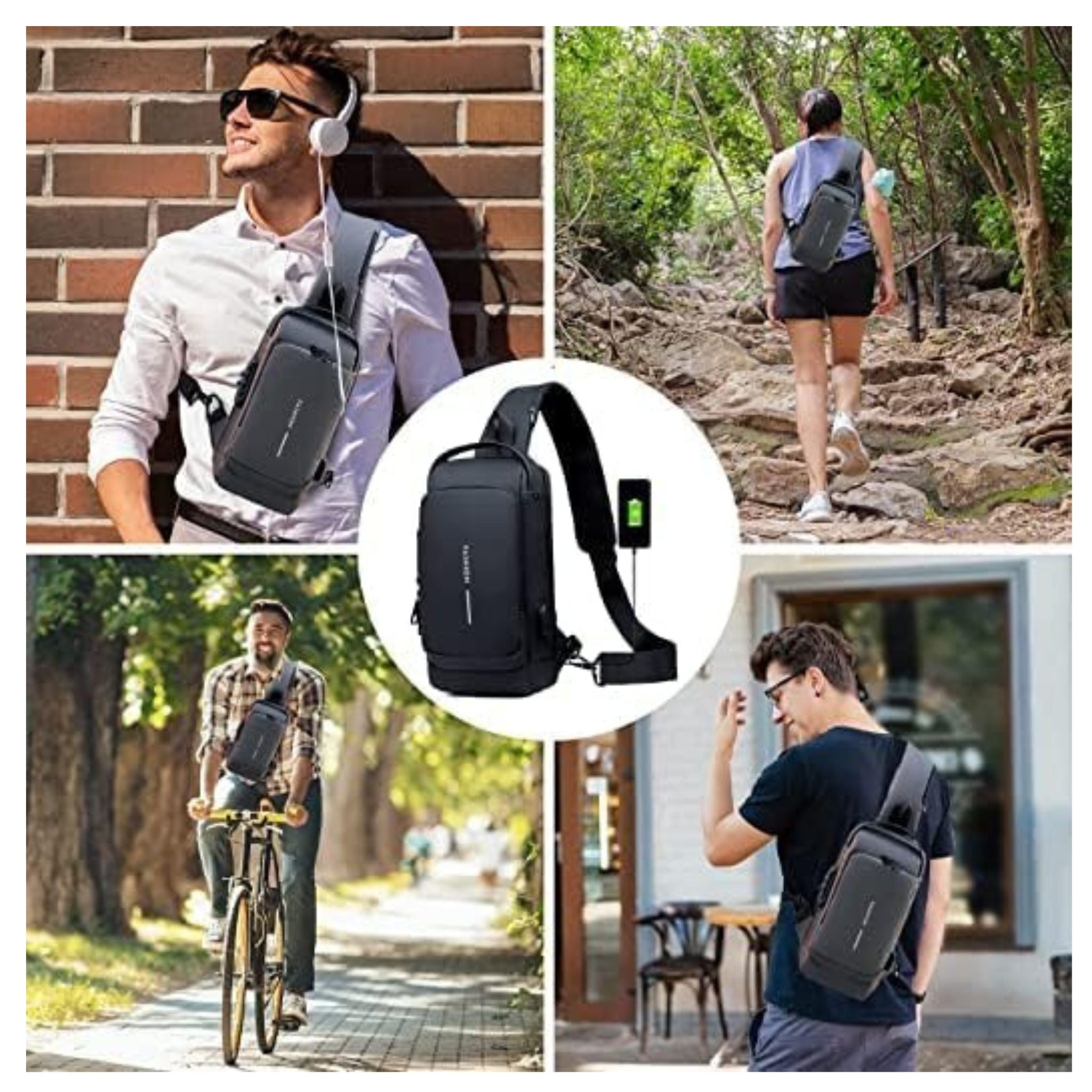 Anti-Theft Sling Bag for Men with TSA Lock & USB Charging Port – Waterproof Crossbody Shoulder Chest Backpack